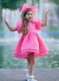 KIZ ÇOCUK ABİYE KIZ ÇOCUK ELBİSE KIZ ÇOCUK ELBİSE KARPUZ KOL KAROLİN Pembe- 7 Yaş